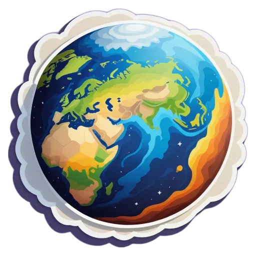 A colorful sticker of the earth with Africa and South America visible.