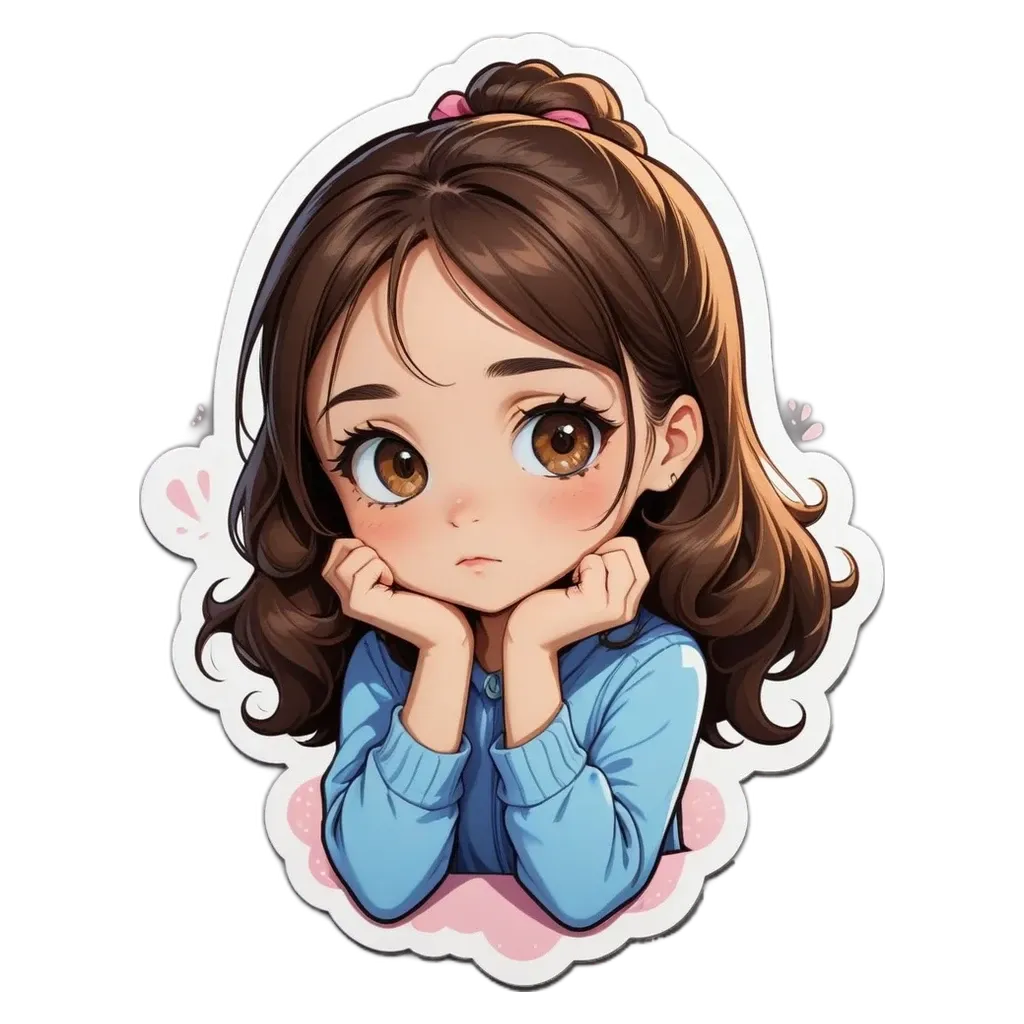 A girl with a blue shirt is frowning.