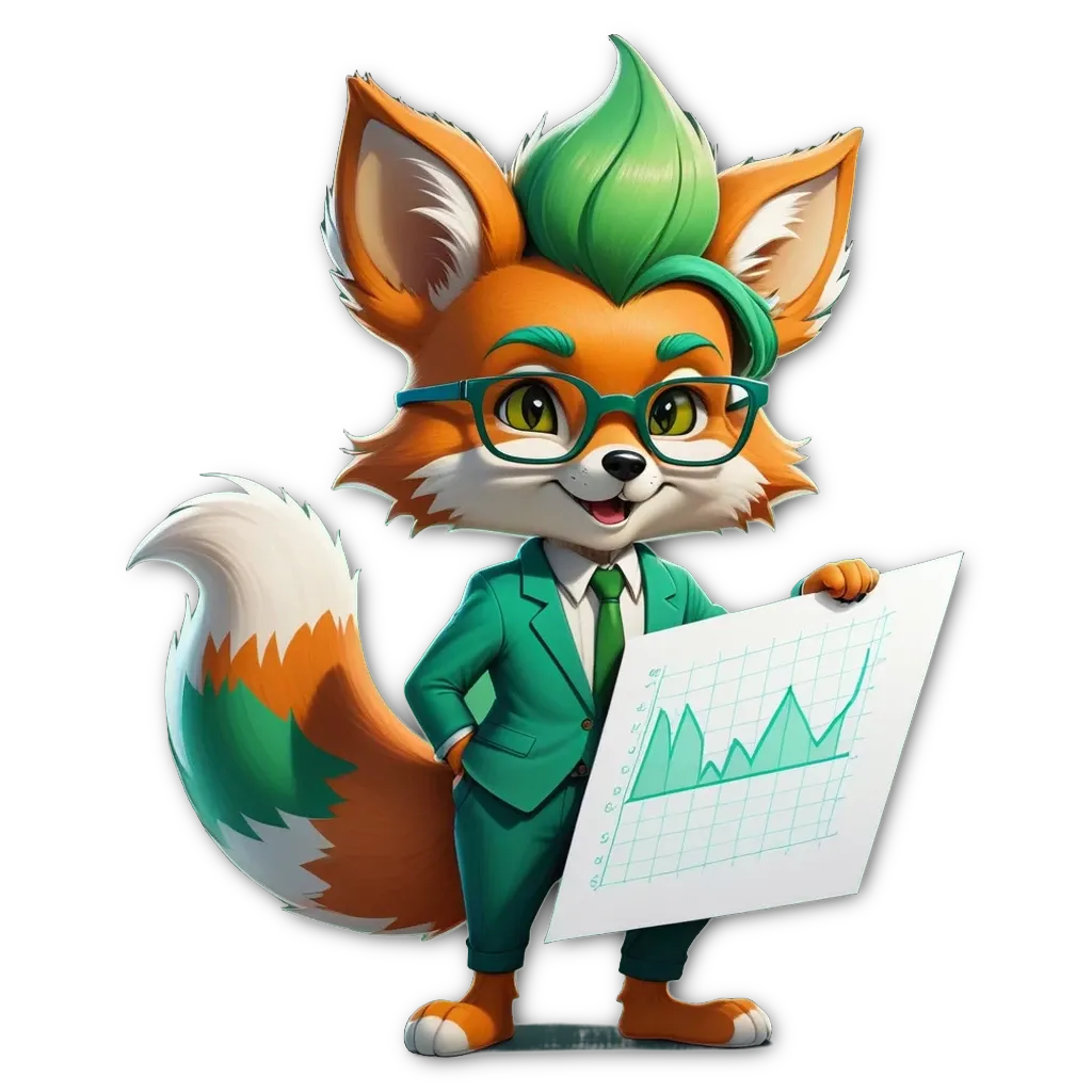 A cartoon image of a fox in glasses holding a graph.