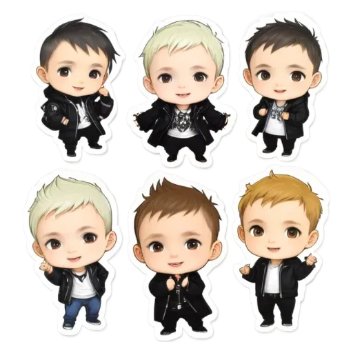 A set of six stickers depicting different colored boys.