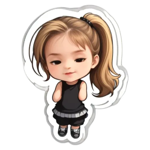 A sticker of a girl that is pink in color.