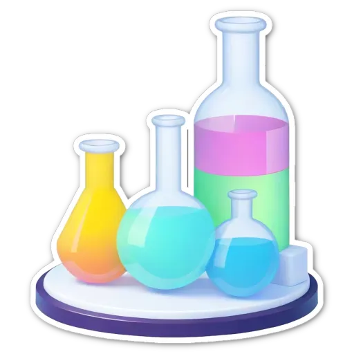A colorful image of scientific equipment with the liquids inside the glasses in a still life.