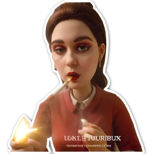 A woman is holding a lit cigarette.