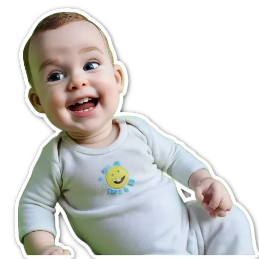 A boy wearing a white shirt with a smiley face.