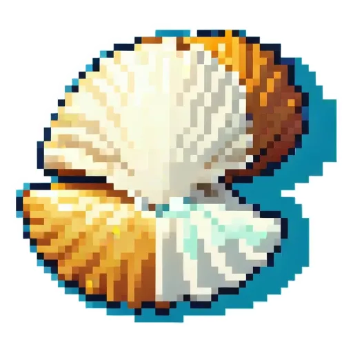 An image of a pixelated shell with blue and orange colors.