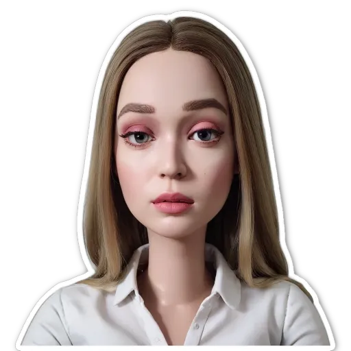 A fake selfie of a woman with pink lipstick.