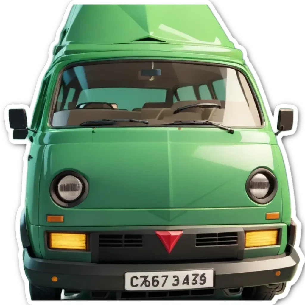 A green van with a license plate that reads C56 3743.