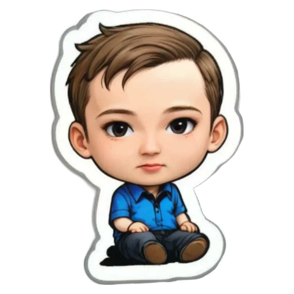 A boy character from a video game who is wearing a blue shirt and jeans.