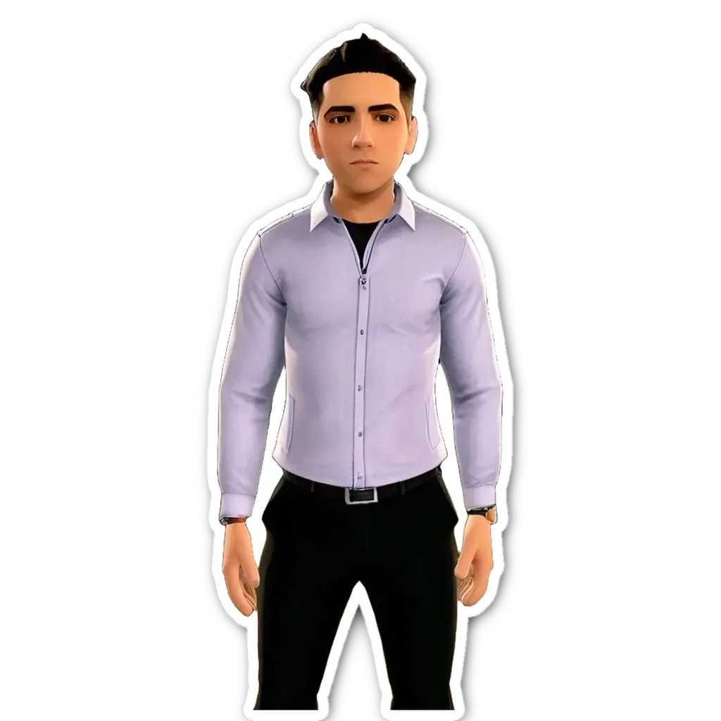 A sticker of a man in a button down shirt and black pants.