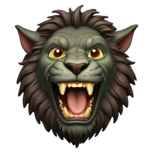 A lion with yellow teeth and a red tongue is showing its teeth.