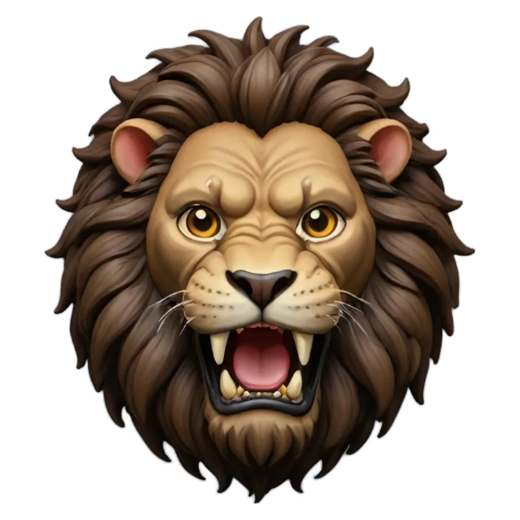 A lion with a mouth open and teeth showing.