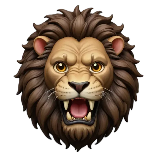 A lion with a mouth open and teeth showing.