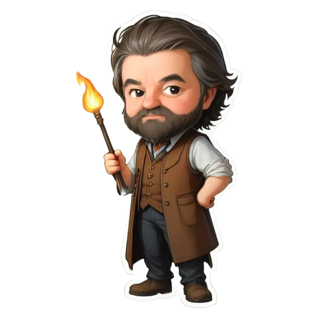 A cartoon depiction of a man with a torch.
