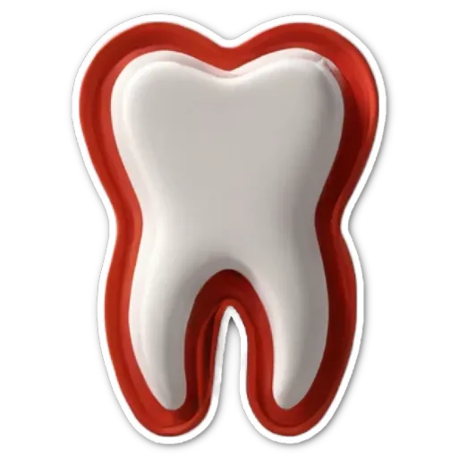 A red and white tooth is displayed on a black background.