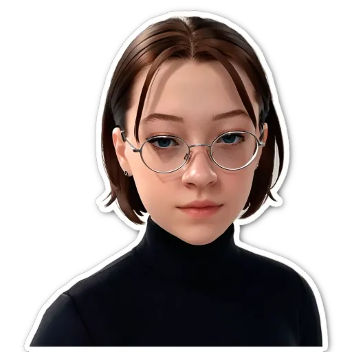 An image of a girl wearing glasses on a black background.