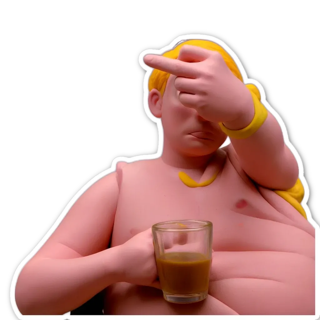 A man with a finger in his mouth holding a cup.