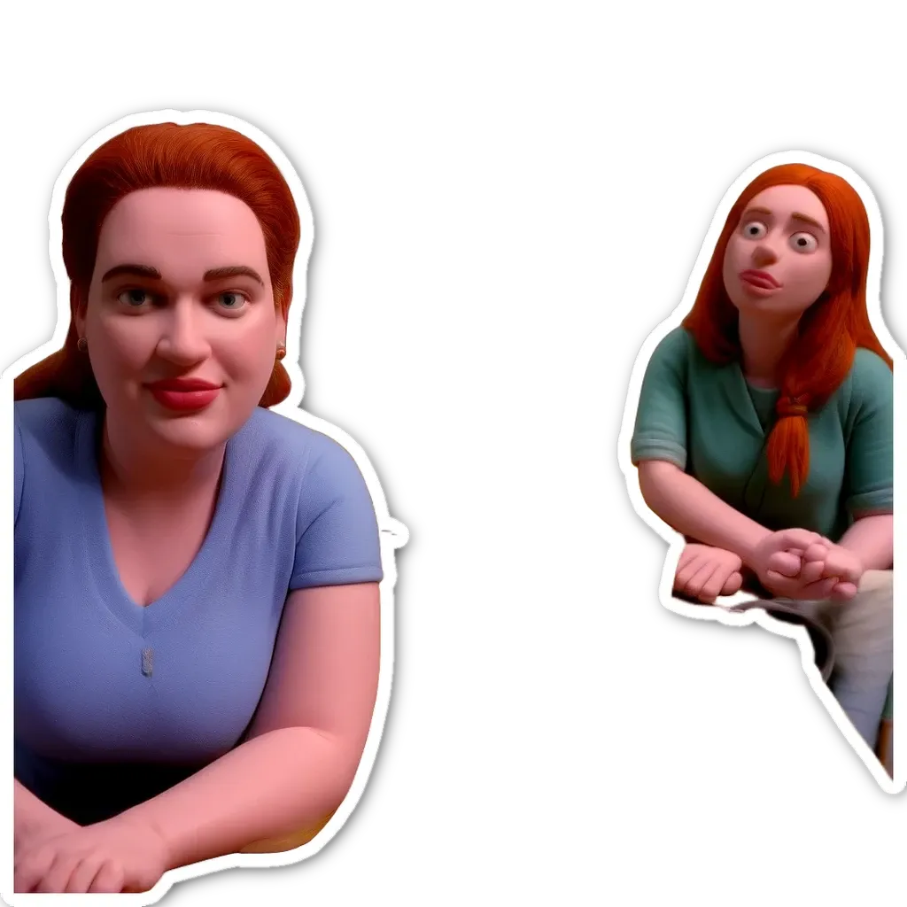 A sticker of two women with one woman leaning on the other.