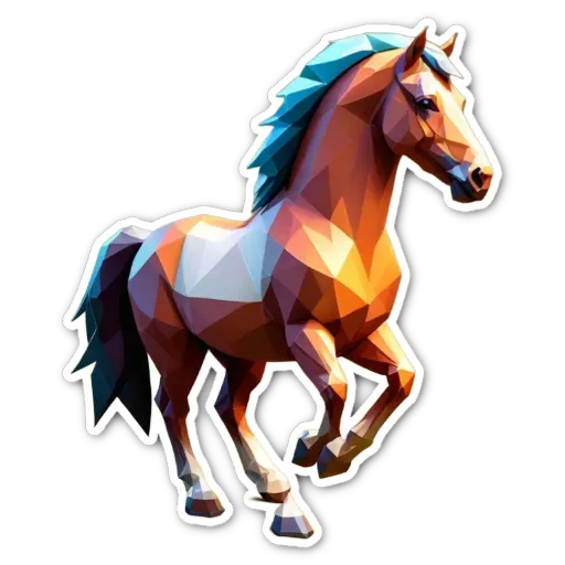 A horse polygonal sticker in black on a black background.
