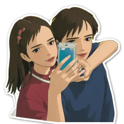 A boy and girl taking a picture with their cell phones.