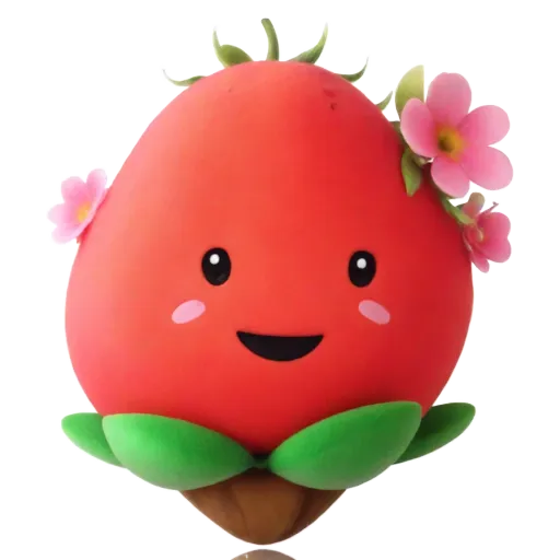 A red strawberry face with flowers on it is drawn.