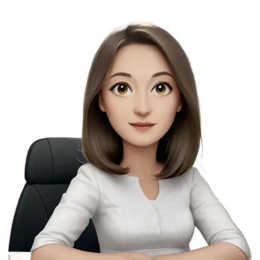 A woman in a white shirt sitting in a chair is on a black background.