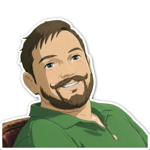 A man with a mustache and green shirt who looks like he is smiling.