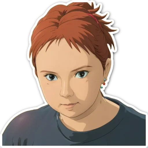 A cartoonish drawing of a girl with red hair.