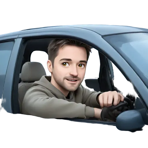 A man in a car that is animated.