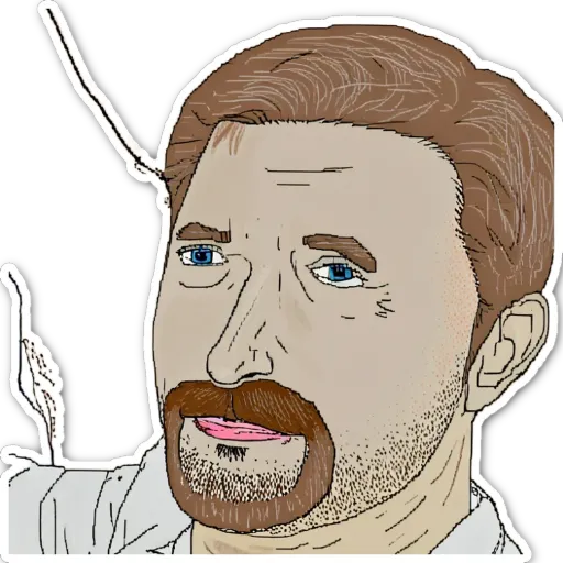 A sticker of a man with a beard and mustache.