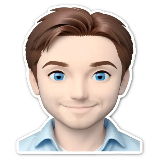 A sticker of a man's face with blue eyes and a blue beard.