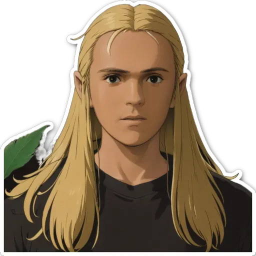 A sticker of a person with long blonde hair.
