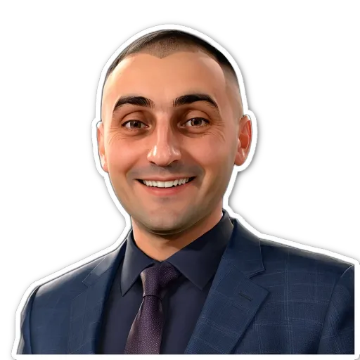 A sticker of a man with a blue suit and tie.
