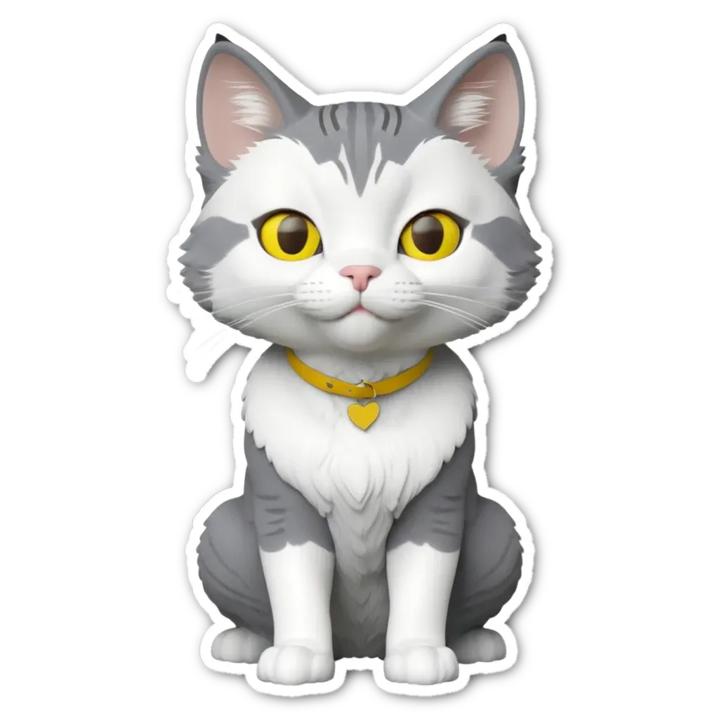 A cat sticker is sitting on a black background.