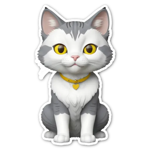 A cat sticker is sitting on a black background.