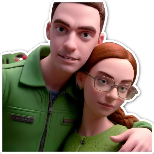 A green jacket and a black background with a couple in front of a jacket.