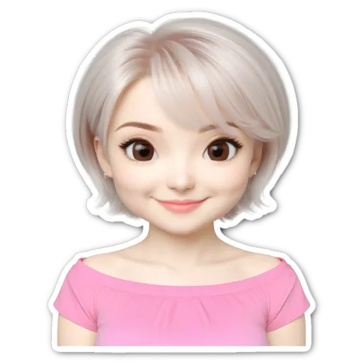 A girl with a pink shirt and short blonde hair.