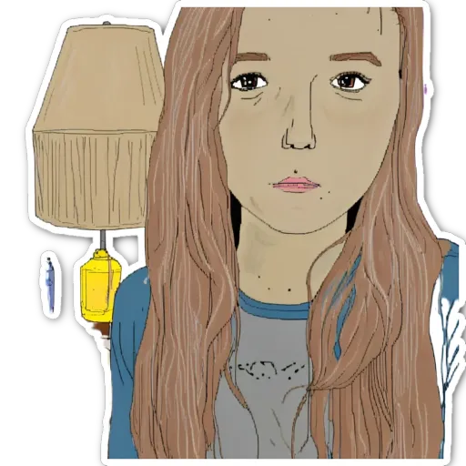 A lamp shade and a girl with a lamp shade sticker.