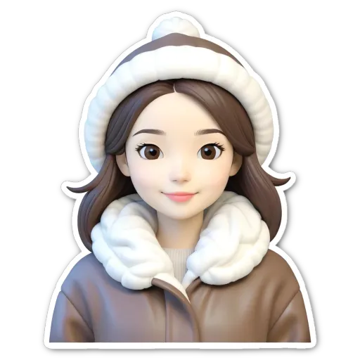 A cartoonish image of a girl wearing a brown coat.
