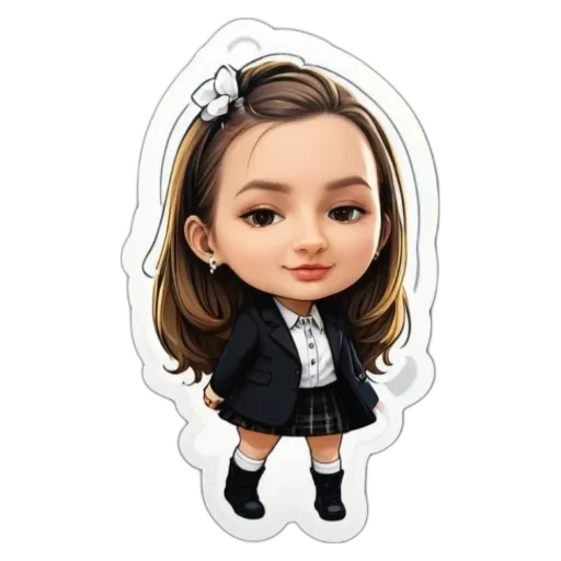A girl with a name tag that has her picture on it.