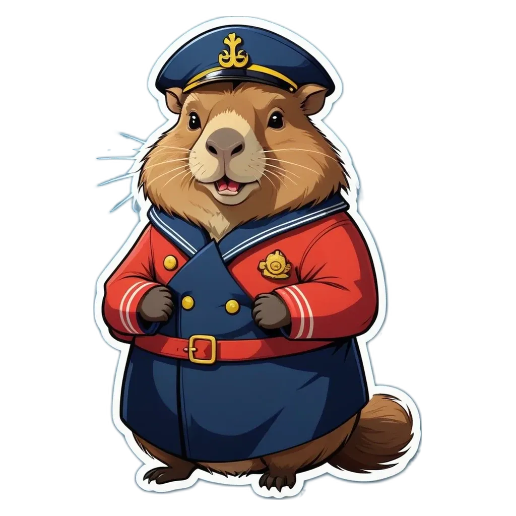A cartoon picture of a beaver in a uniform that looks like it belongs to a police officer.