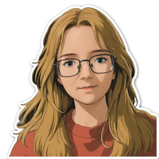 A girl wearing glasses and a red shirt.