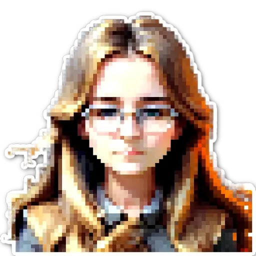 A girl wearing glasses is smiling at the camera.