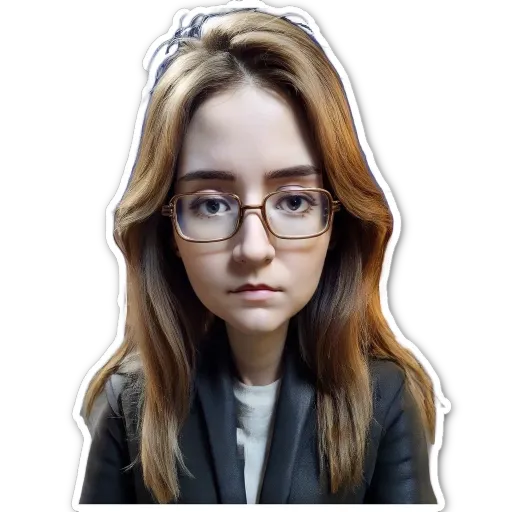 A woman is wearing glasses and a jacket.