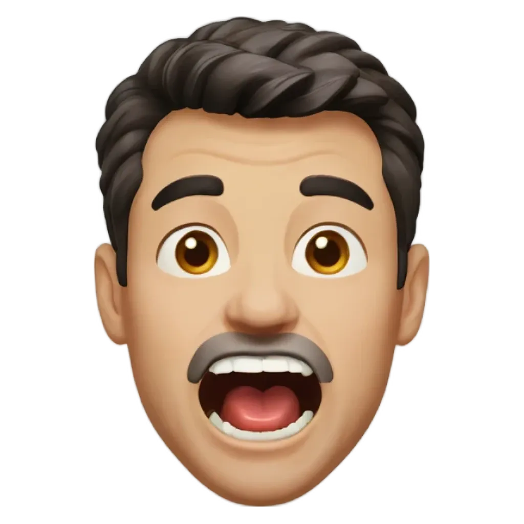 A man's face with a mustache and eyes wide open.