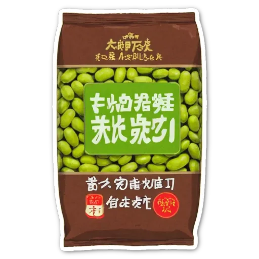 A green coloured bag of beans with writing on it in another language.