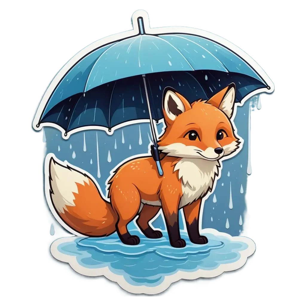 A cartoon image of a fox holding an umbrella.