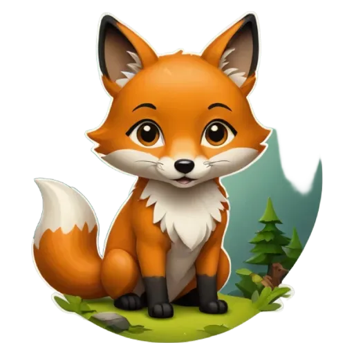 A cartoon image of a fox sitting on the grass.