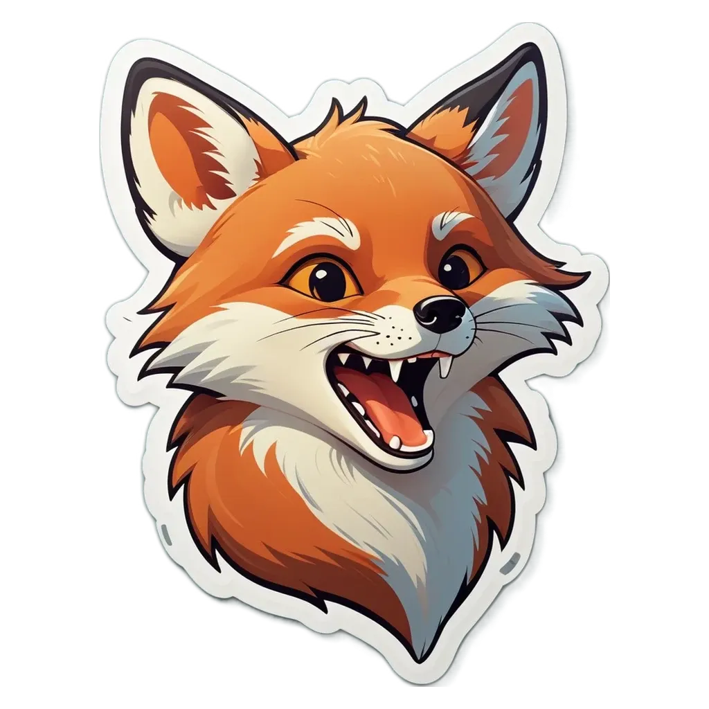 A cartoon picture of a fox with open mouth and teeth.