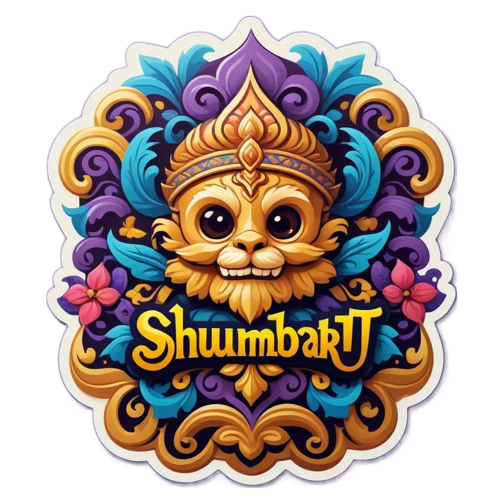 A sticker of a lion with a face and the name Shumibakt.