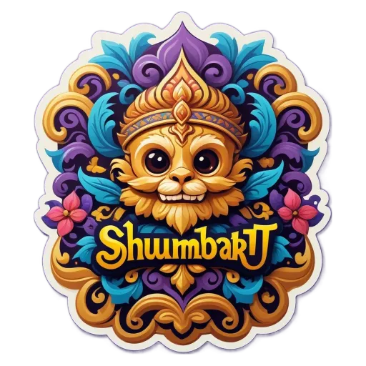 A sticker of a lion with a face and the name Shumibakt.